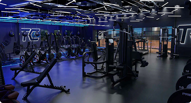Modern gym with blue lighting